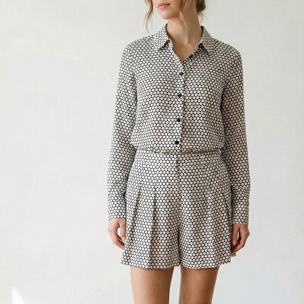 NWT Michael Kors 2-Piece Set Size 14 | Geometric Button-Down Shirt & Shorts